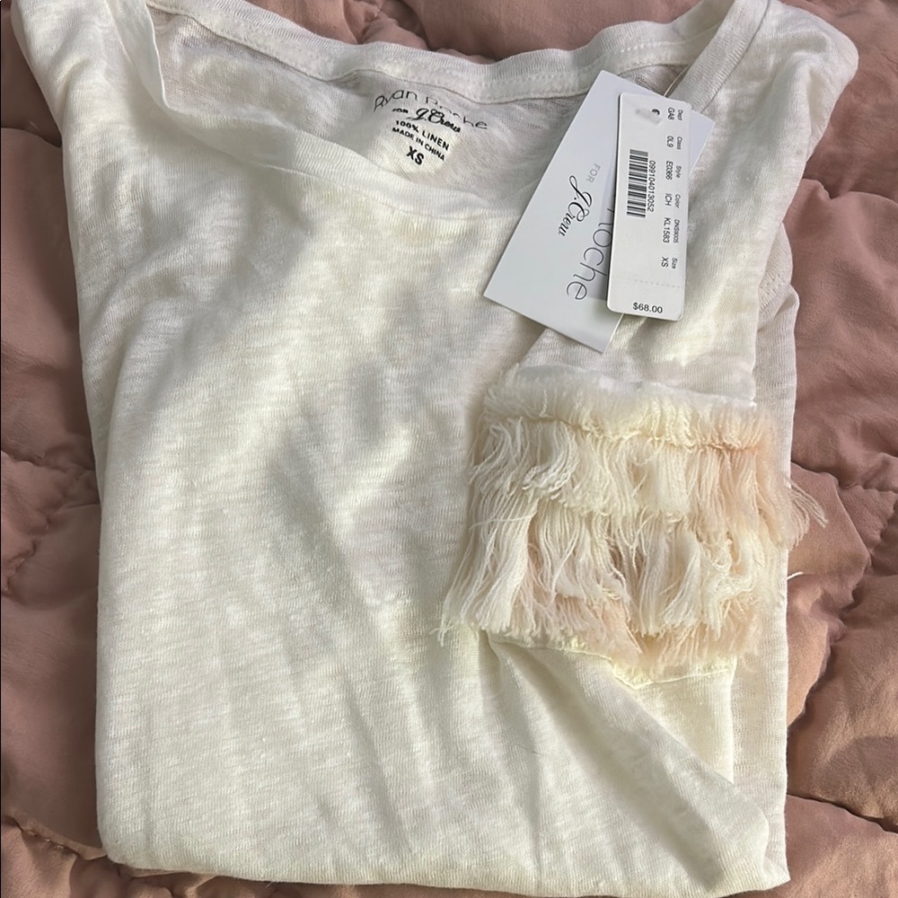 J. Crew White Short Sleeve Tee with Fringe Pocket xs